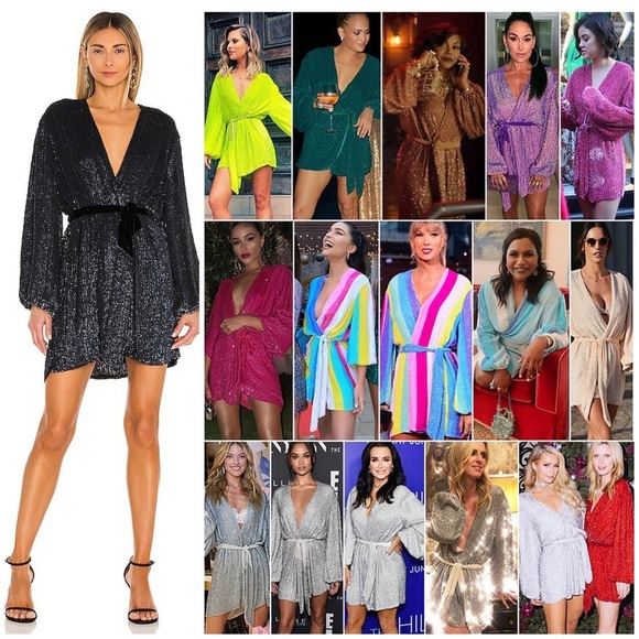Celeb & BLOGGER FAVE RETROFETE Gabrielle Dress Robe Wrap Sequin Black NEW XS - Picture 13 of 13